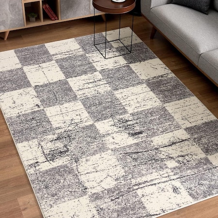Homeroots 4 x 6 ft. White & Gray Checkered Area Rug 390343